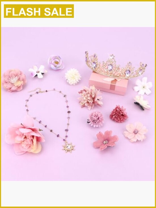 Crystal Tiara, Sun Necklace & Flower Hair Clips Set - Princess Costume main image 6
